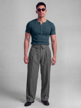 Denim Blue Ribbed Henley Short Sleeves Tshirt T-Shirts Fugazee 