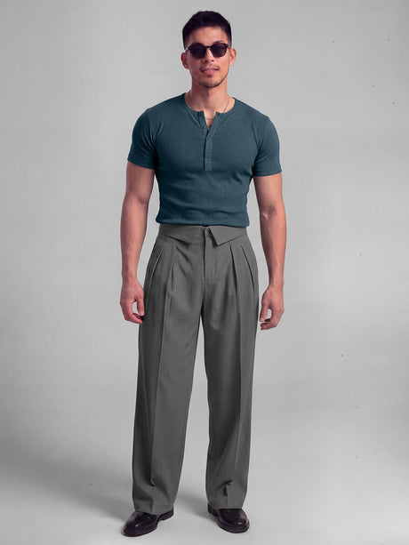 Denim Blue Ribbed Henley Short Sleeves Tshirt T-Shirts Fugazee 