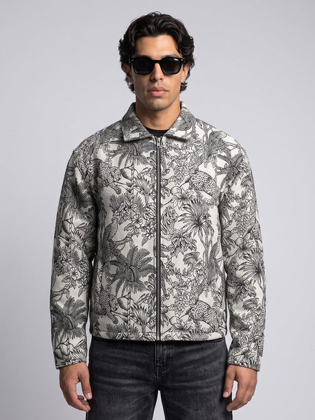 Ecru Tiger Tapersty Cropped Harrington Jacket Jackets Fugazee 