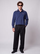 Nautical Blue Corduroy Double Collared Cropped Shirt Shirts Fugazee 