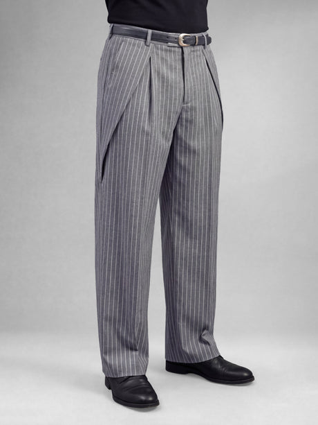 Grey Striped Pleated Korean Pants Trousers Fugazee 