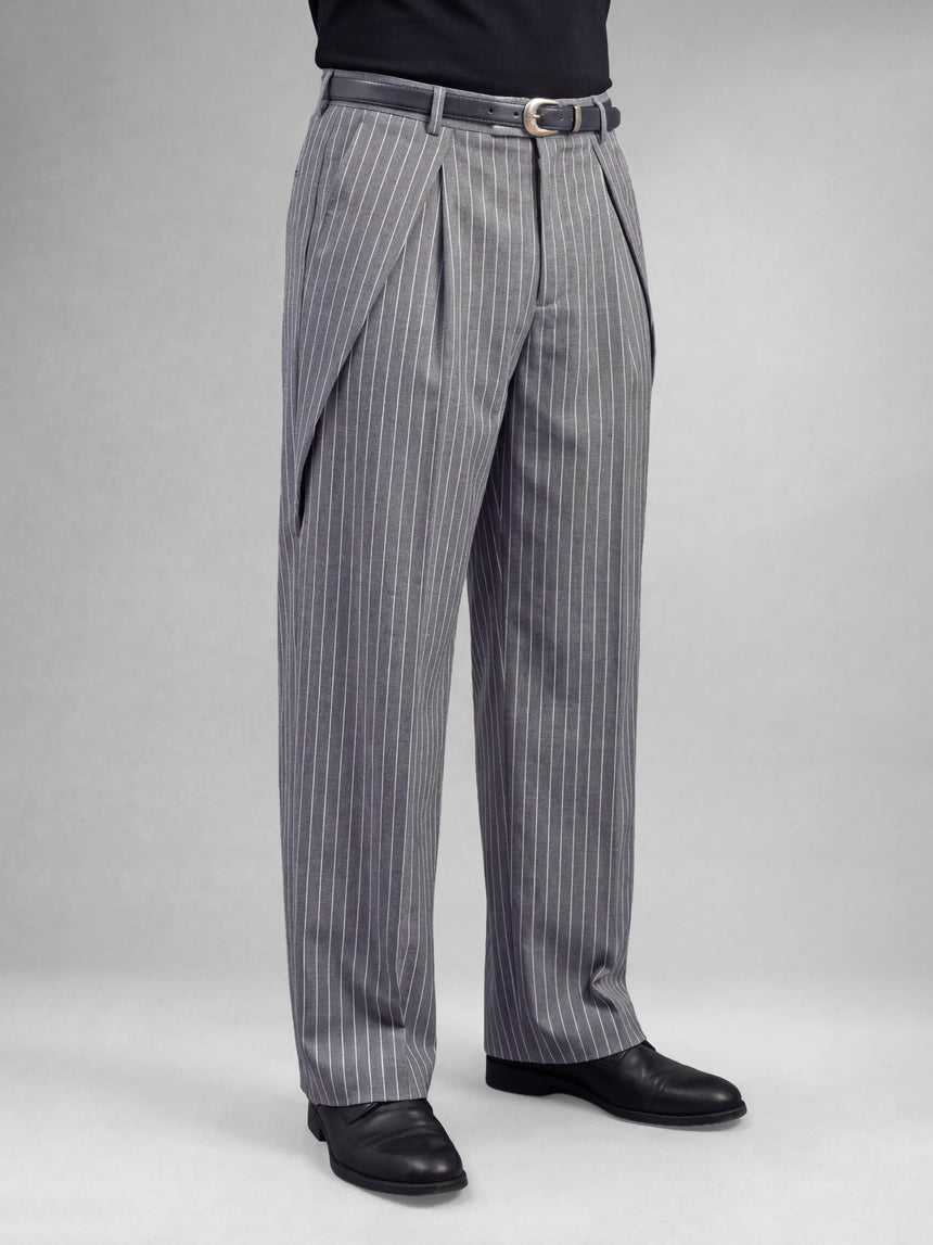 Grey Striped Pleated Korean Pants Trousers Fugazee 