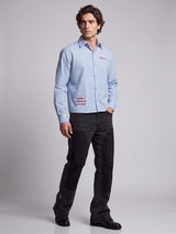 Heather Blue Pinstriped Cropped Shirt Shirts Fugazee 