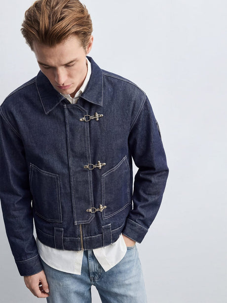 Dark Wash Fireman Clasp Denim Jacket