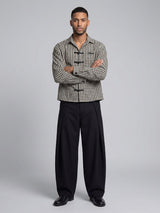 Black Checkered Frog Knot Buttoned Cropped Shirt Shirts Fugazee 