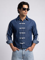 Dark Wash Taped Frog Buttoned Cropped Shirt Shirts Fugazee 