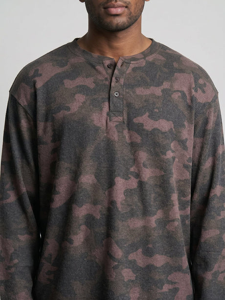 Brown Camo Waffle Relaxed Fit Henley Tshirt T-Shirts Fugazee 