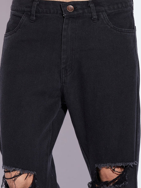 Black Knee Ripped Flared Denim Jeans Fugazee 
