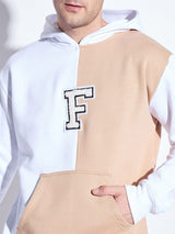 White & Biege Cut Sew Matching Tracksuit