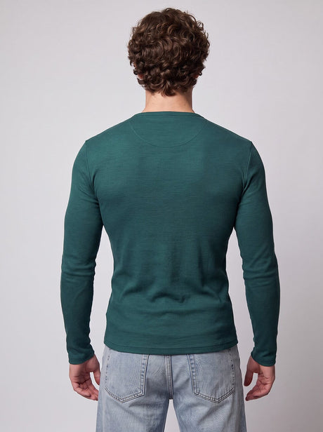 Bottle Green Ribbed Henley Tshirt T-Shirts Fugazee 