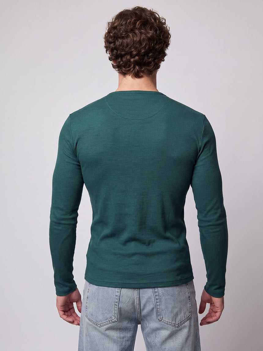 Bottle Green Ribbed Henley Tshirt T-Shirts Fugazee 