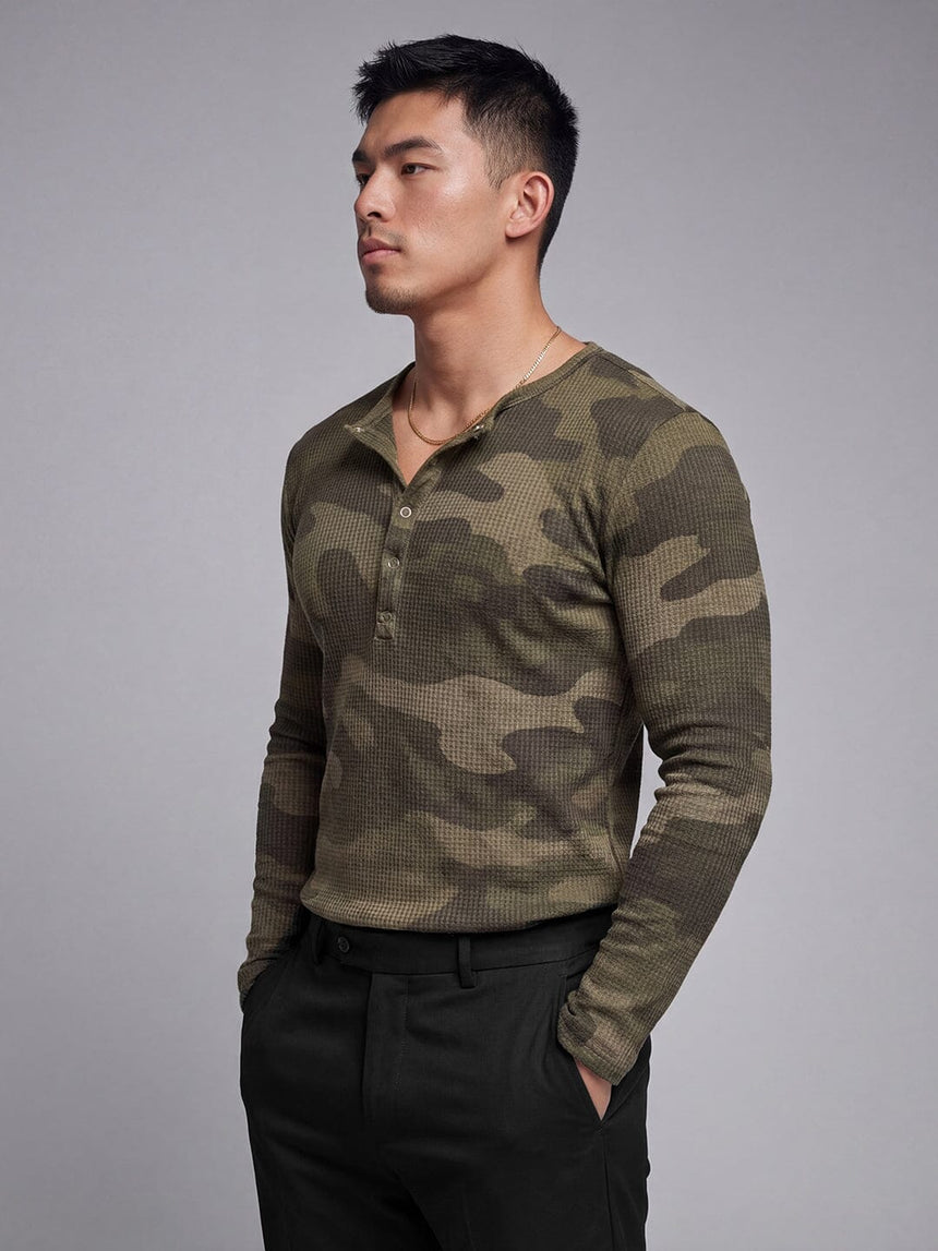 Camo Waffle Henley Longsleeves Tshirt T-Shirts Fugazee 