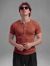 Rust Ribbed Henley Short Sleeves Tshirt T-Shirts Fugazee 