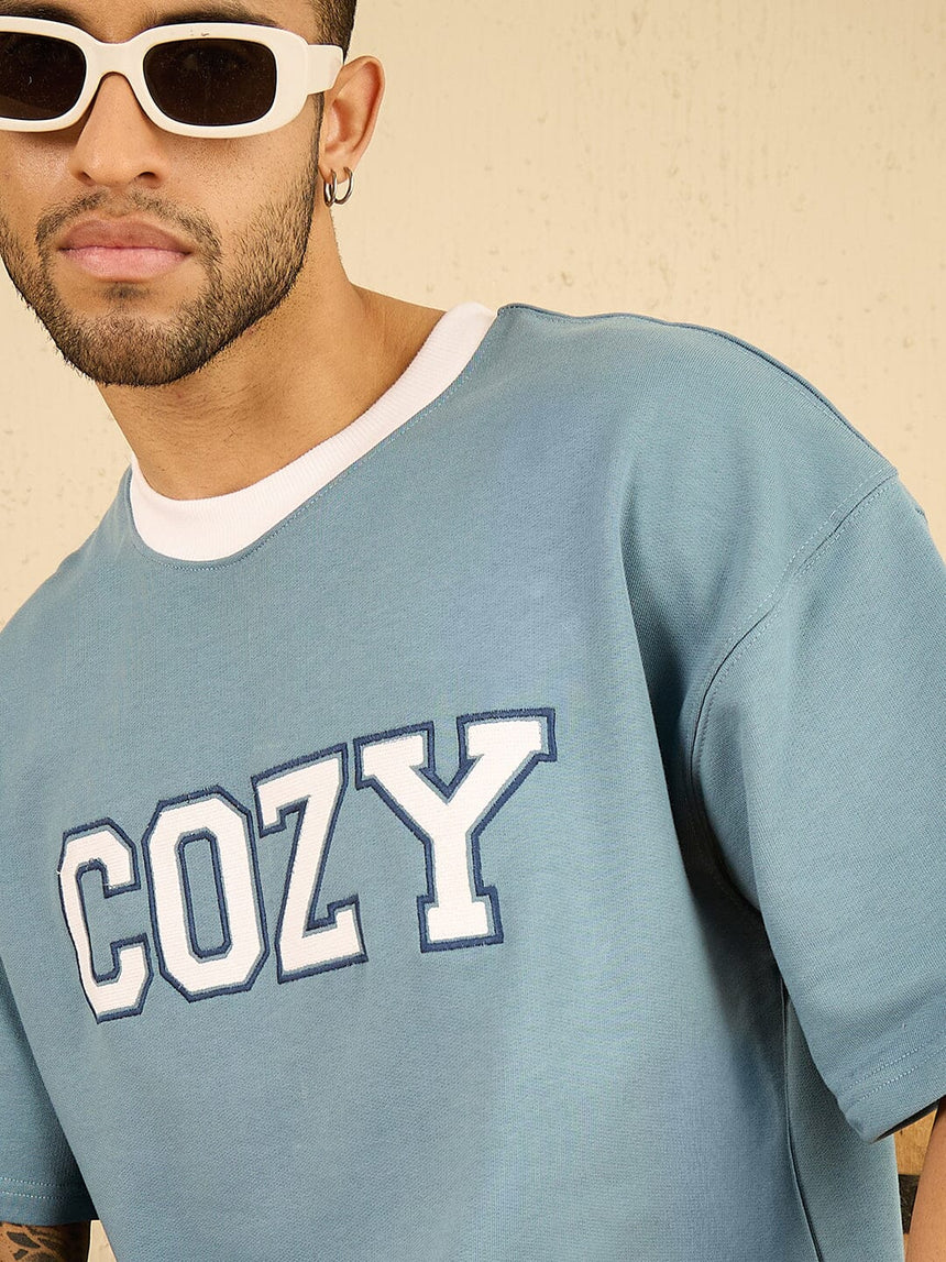 Blue Cozy Embroidered Oversized Tshirt T-shirts Fugazee 
