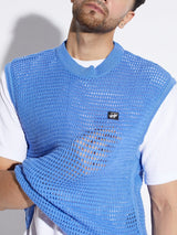 Sky Blue See Through Knitted Vest Sweater