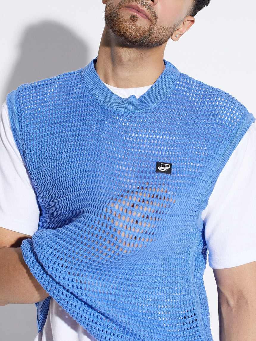 Sky Blue See Through Knitted Vest Sweater