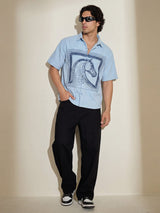 Sky Blue Horse Embroidery Shirt Shirts Fugazee 