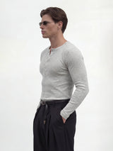Light Grey Ribbed Henley Longsleeves Tshirt T-Shirts Fugazee 
