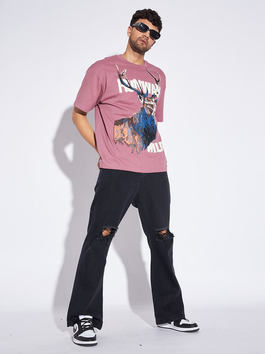 Dusty Pink Antelope Graphic Oversized Tshirt T-shirts Fugazee 
