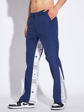 Navy Flared Paisley Trousers