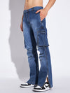 Indigo Flared Zipped Cargo Denim