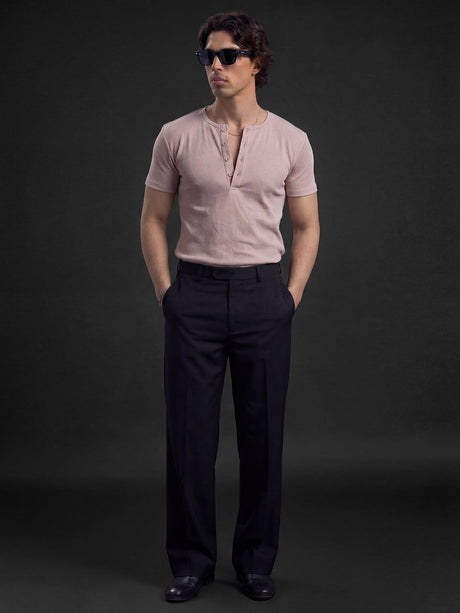 Tropical Peach Ribbed Henley Short Sleeves Tshirt T-Shirts Fugazee 