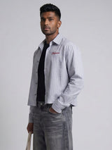Heather Blue Striped Cropped Shirt Shirts Fugazee 