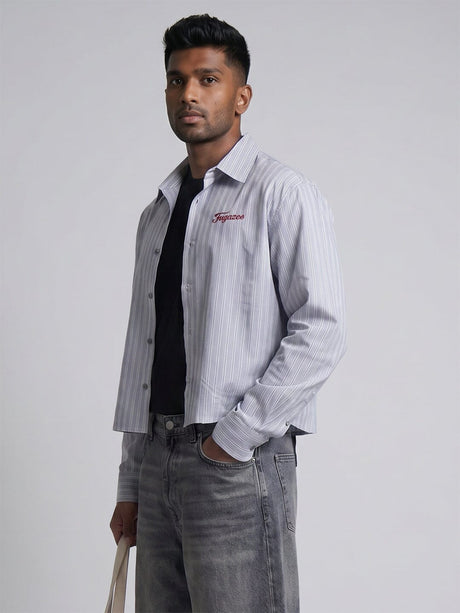 Heather Blue Striped Cropped Shirt Shirts Fugazee 