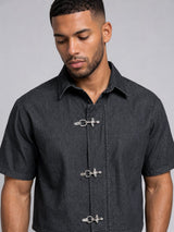 Black Fireman Clasp Boxy Denim Shirt Shirts Fugazee 