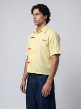 Yellow Checkered Seersucker Cropped Shirt Shirts Fugazee 