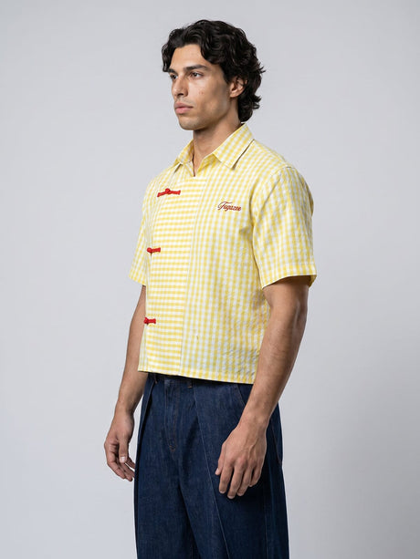 Yellow Checkered Seersucker Cropped Shirt Shirts Fugazee 
