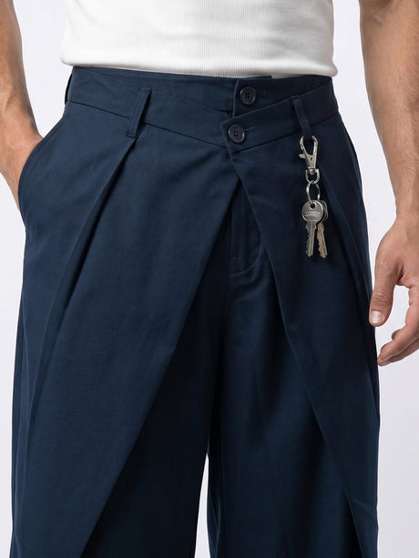 Navy Double Waisted Pleated Trousers Trousers Fugazee 