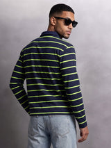 Navy Striped Cropped Longsleeve Polo Tshirt T-Shirts Fugazee 