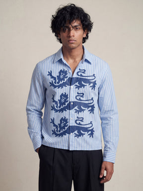 Chambray Blue Lions Graphic Cropped Shirt Shirts Fugazee 