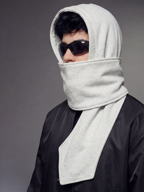 Grey Fleece Hooded Scarf Scarf Fugazee 