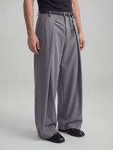 Grey Pleated Tailored Trousers Trousers Fugazee 