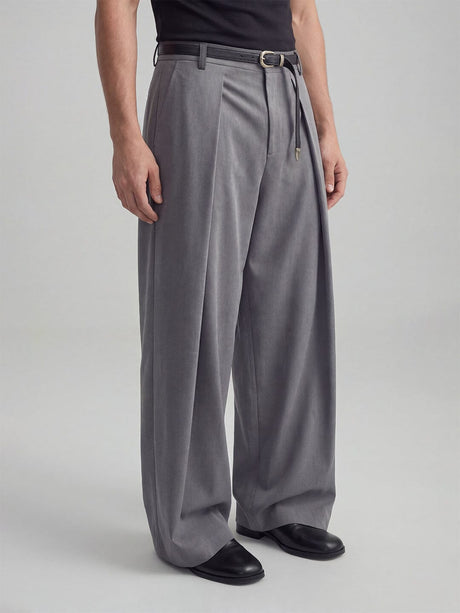 Grey Pleated Tailored Trousers Trousers Fugazee 
