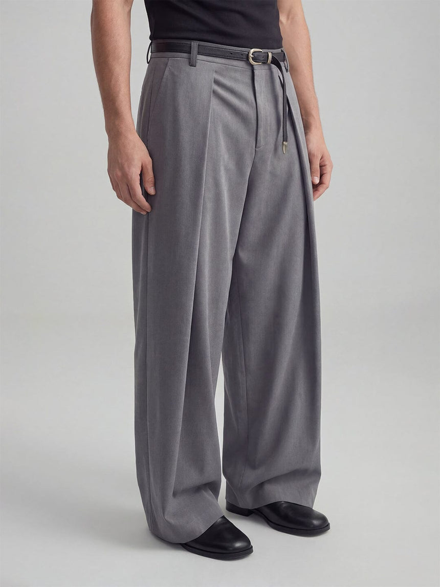 Grey Pleated Tailored Trousers Trousers Fugazee 