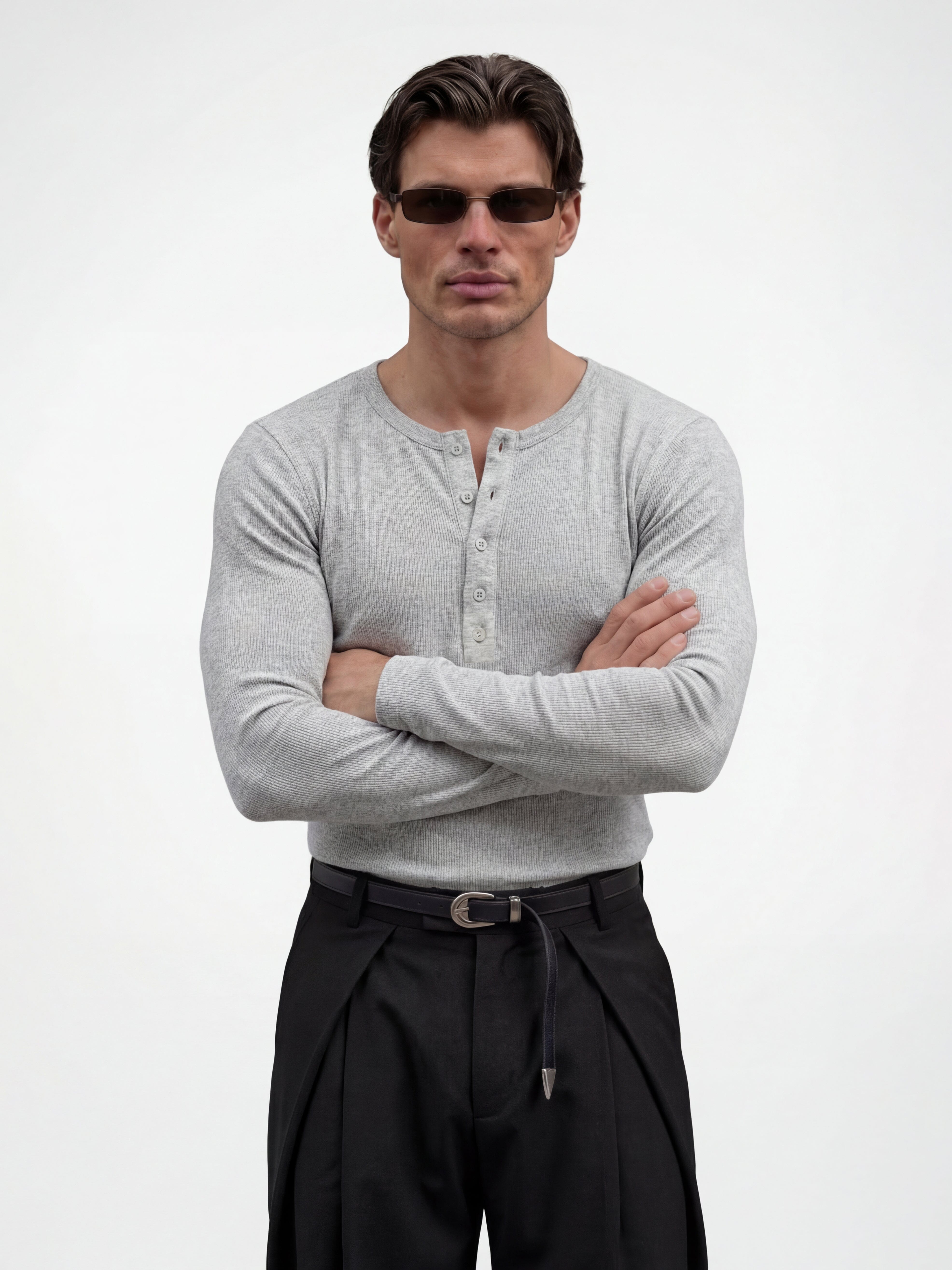 Light Grey Ribbed Henley Long sleeves Tshirt | Buy Mens Tshirt