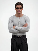 Light Grey Ribbed Henley Longsleeves Tshirt T-Shirts Fugazee 