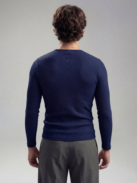 Navy Ribbed Henley Longsleeves Tshirt T-Shirts Fugazee 