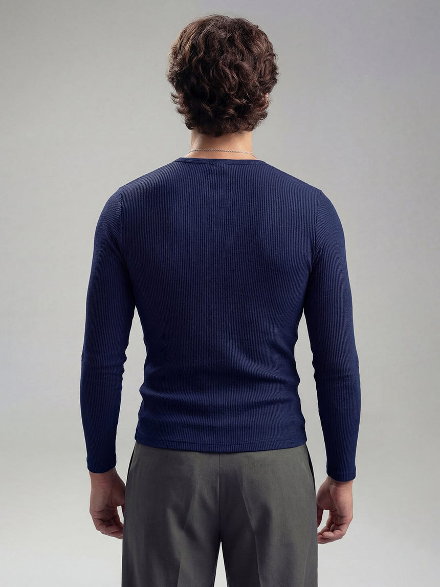 Navy Ribbed Henley Longsleeves Tshirt T-Shirts Fugazee 