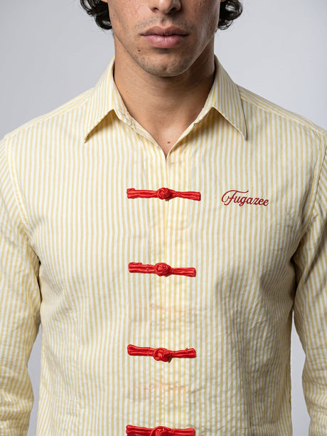 Lemon Striped Frog Buttoned Cropped Shirt Shirts Fugazee 