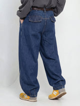 Indigo Pleated Barrel Fit Denim Jeans Fugazee 