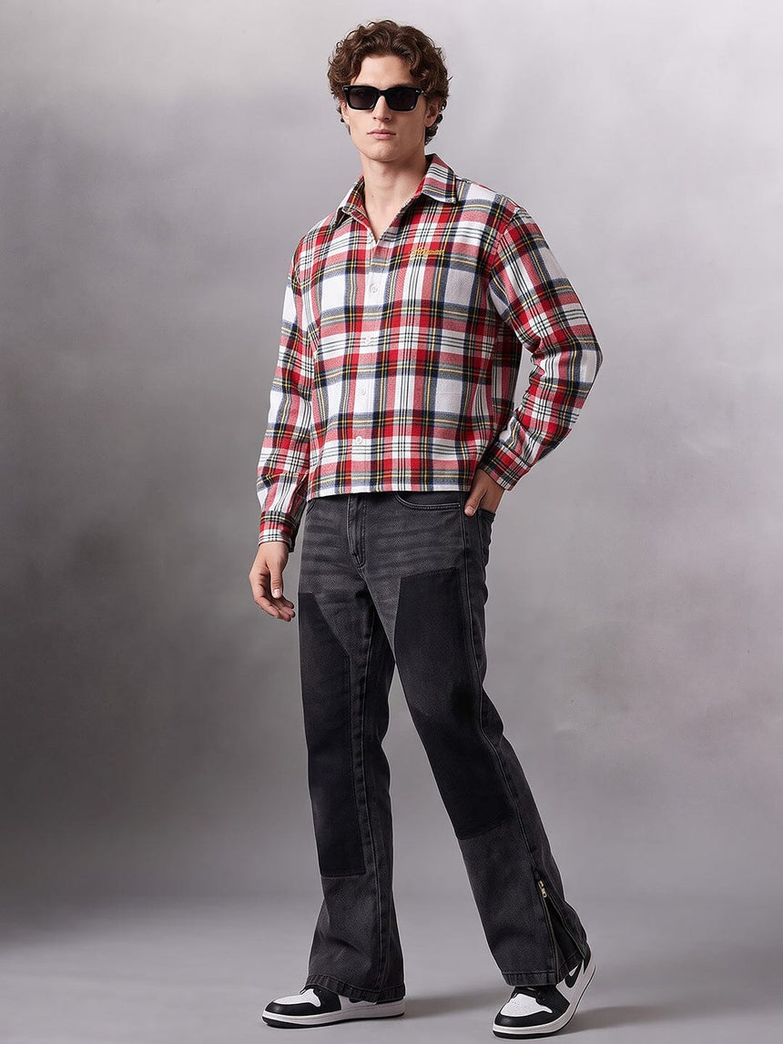 Red Striped Flannel Cropped Shirt Shirts Fugazee 