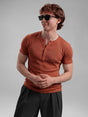 Rust Ribbed Henley Short Sleeves Tshirt T-Shirts Fugazee 