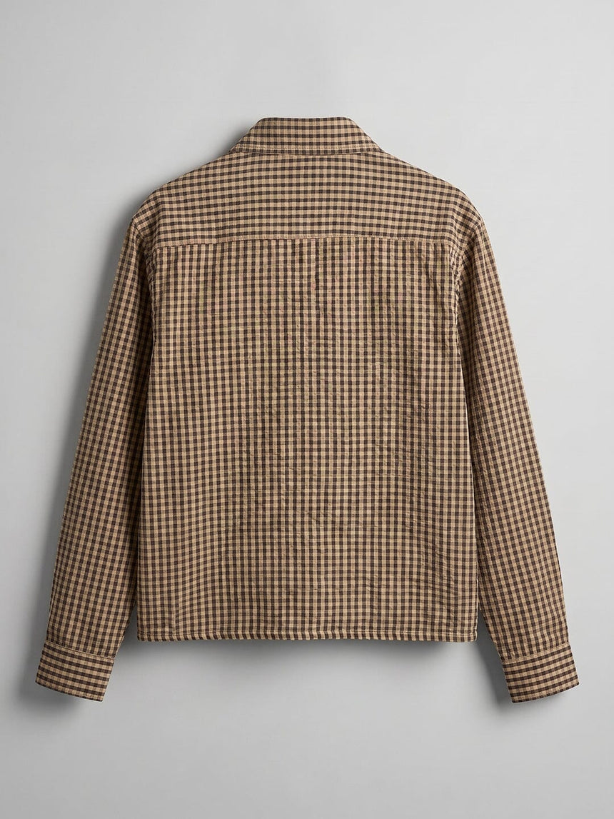 Mustard Checkered Frog Buttoned Cropped Shirt Shirts Fugazee 