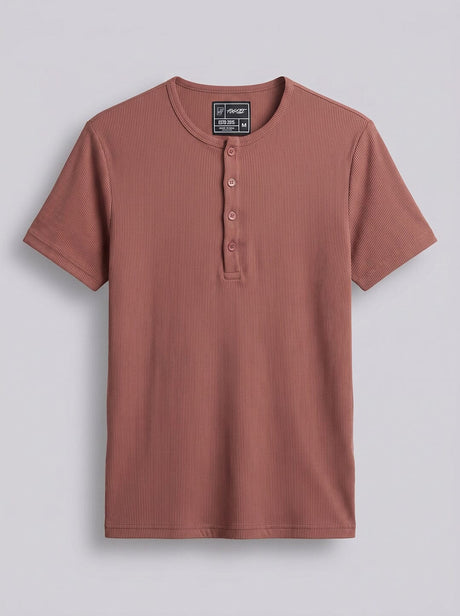 Muted Plum Ribbed Short Sleeves Henley Tshirt T-Shirts Fugazee 