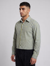 Warm Green & Blue Striped Cropped Shirt Shirts Fugazee 