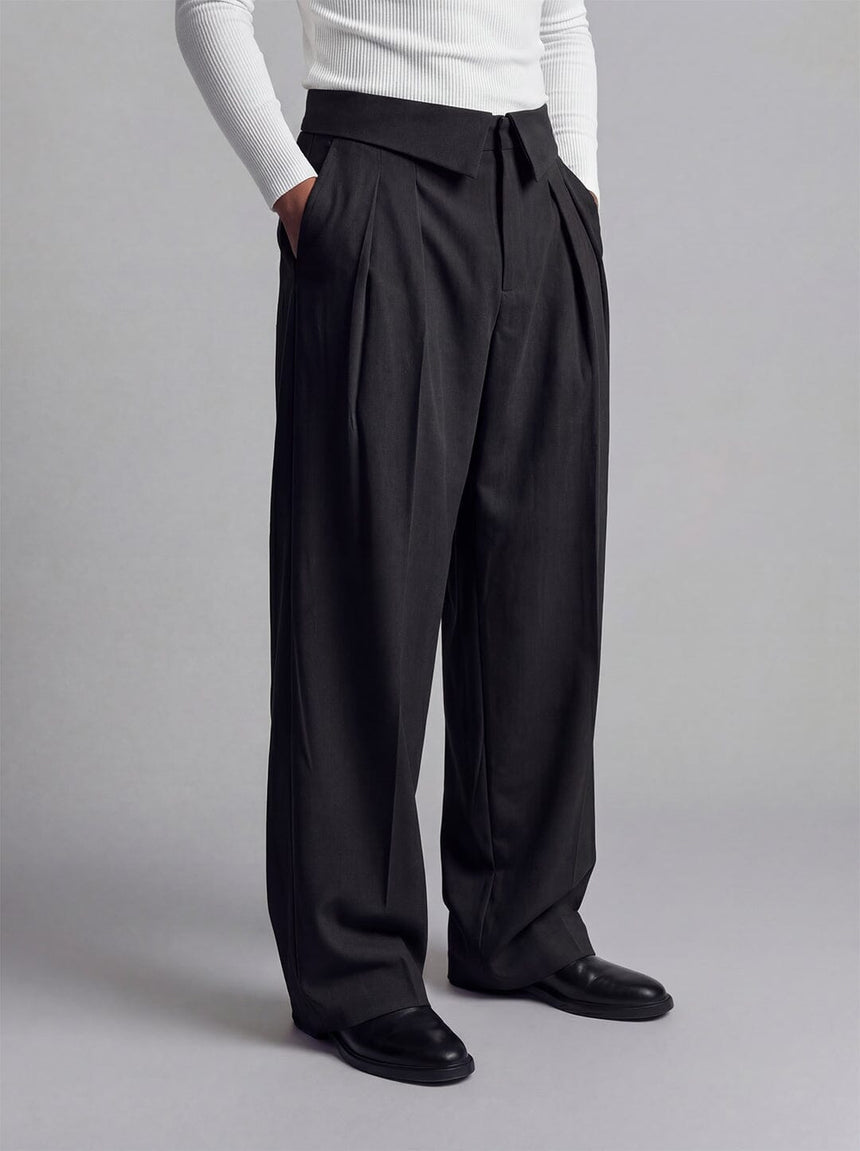 Black Inverted Waist Tailored Trousers Trousers Fugazee 